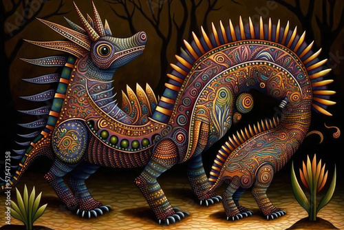 Colorful mexican alebrijes strange imaginary creatures illustration