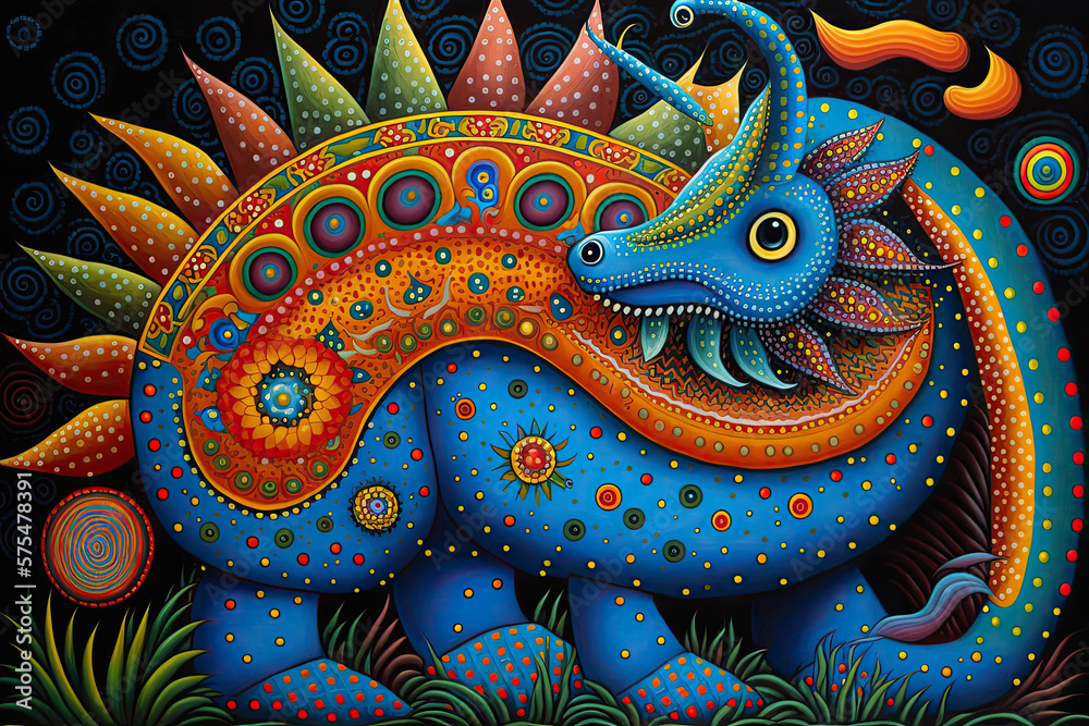Fototapeta premium Bright illustration of mexican imaginary creature in colorful style