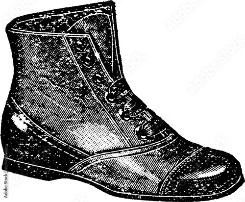 Side Profile Illustratied Engraving of Oxford Boot With Laces and Heel