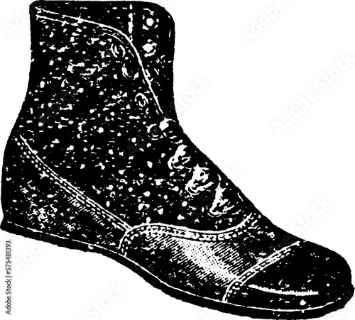 Black Woodcut Illustration of Oxford Boot With Laces, Halftone Style