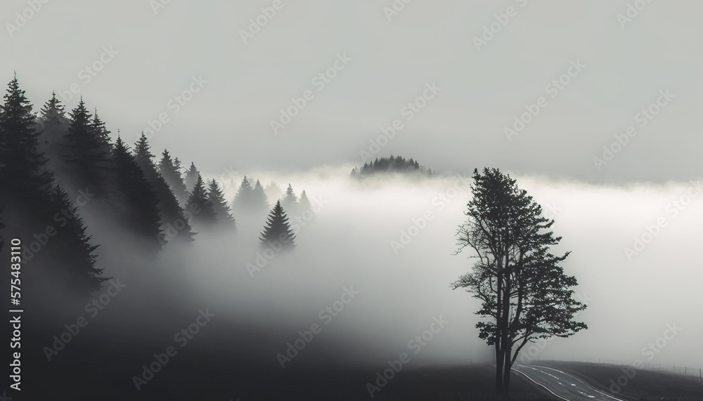 Natural background - Step Into a Fantasy World with This Stunning Foggy Mountain Landscape - ai generated