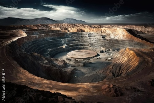 This is the Chuquicamata open pit copper mine in Calama, Chile, the largest in the world. Generative AI photo