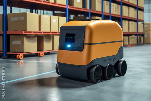 Autonomous Robot transportation in warehouse. generative ai