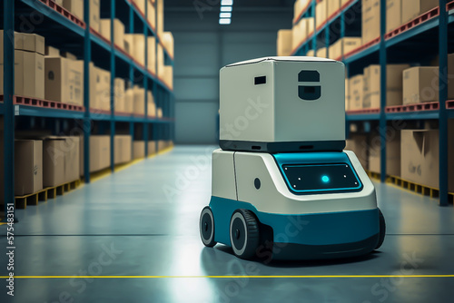 Autonomous Robot transportation in warehouse. generative ai
