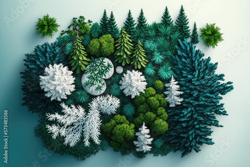 Conservation of natural resources and promotion of a wholesome ecosystem. Theorems and the Natural World as Context. Coniferous forest in a tropical climate. Top down perspective from above