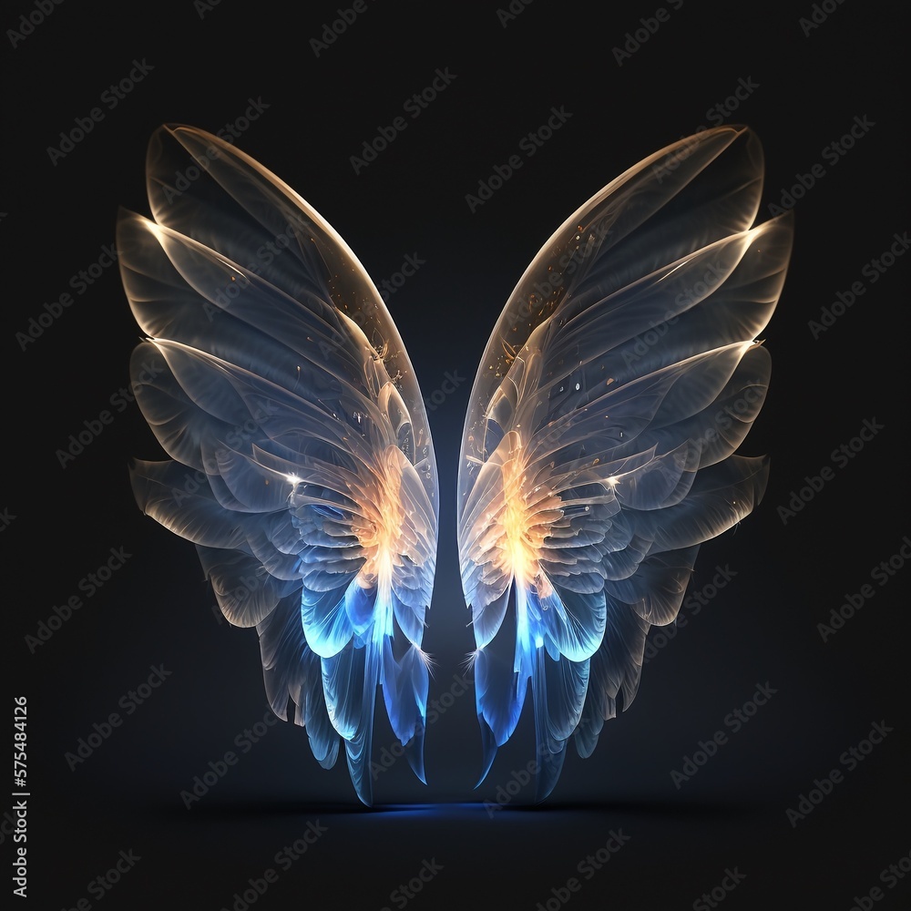 A pair of Fantasy glowing fairy wings isolated on black background. Stock  Illustration | Adobe Stock