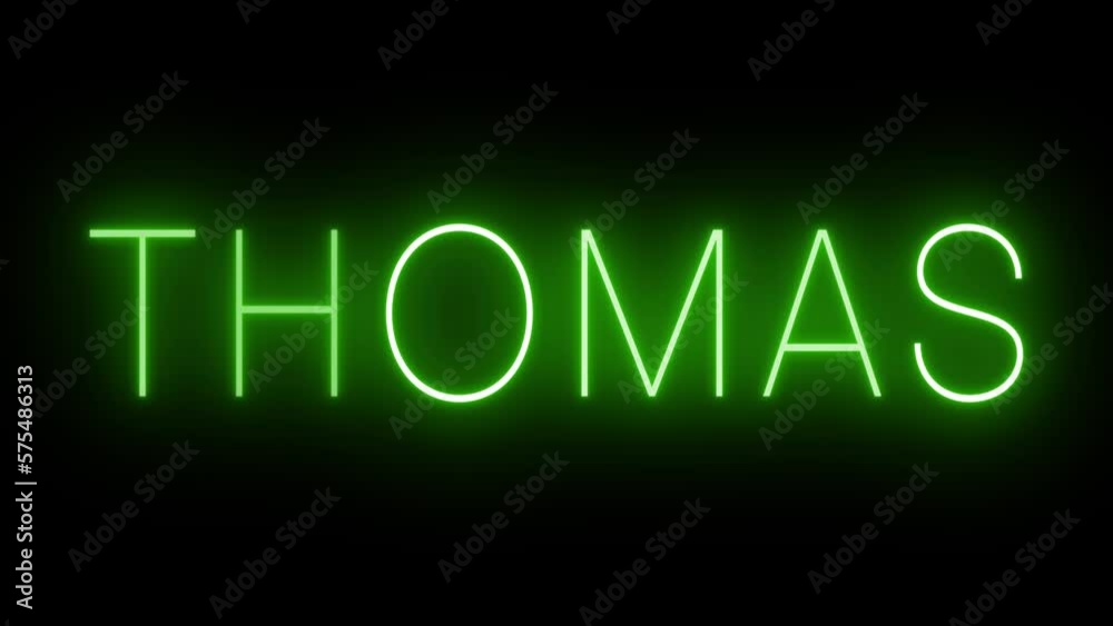 Flickering green retro neon sign glowing against a black background for THOMAS Flickering green retro neon sign glowing against a black background for THOMAS