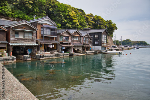 Ine no funaya. The well-known boathouses in the inlet of Ine town.  Kyoto, Japan
