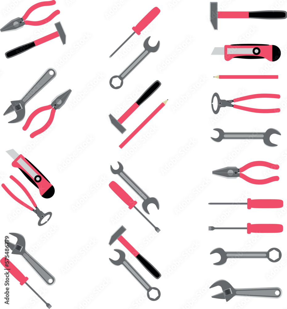 Tools icons set hammer and wrench, screwdriver and spanner vector illustration