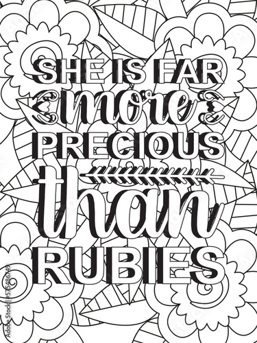 Strong woman quotes Flower Coloring Page Beautiful black and white illustration for adult coloring book