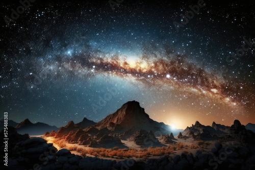 Milky Way galaxy with stars in the background of a panoramic vista from outer space. Generative AI