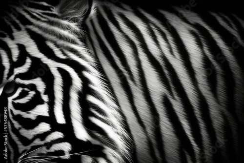 White and black striped animal fur texture pattern, possibly a bengal tiger. Generative AI