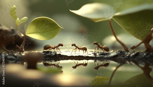 Foto Cartoon ants colony working together