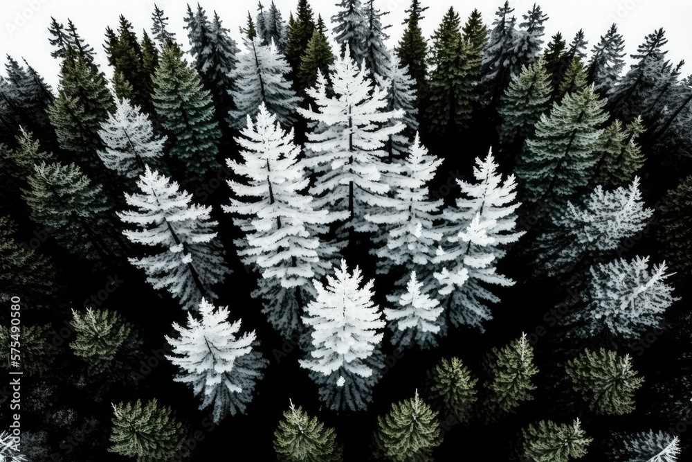 Obraz premium Complete picture of a forest full of pine trees. Photography with a drone. Generative AI