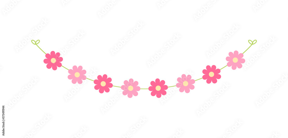 Cute spring floral garland illustration. Flower buntings for springtime designs.