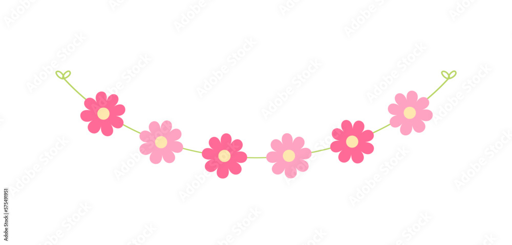 Cute spring floral garland illustration. Flower buntings for springtime designs.