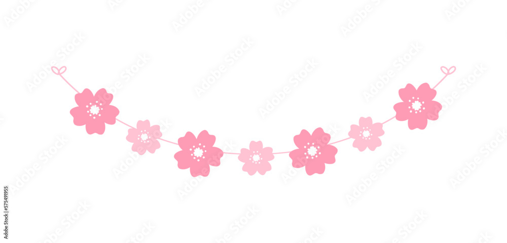 Cherry Blossom Sakura Flower buntings for springtime. Cute spring floral garland illustration.