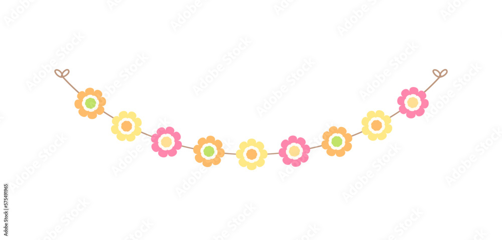 Cute spring floral garland illustration. Flower buntings for springtime designs.