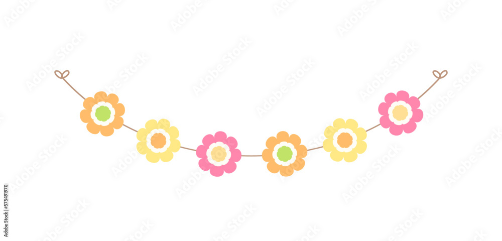 Cute spring floral garland illustration. Flower buntings for springtime designs.