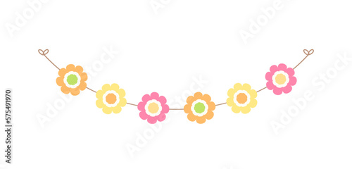 Cute spring floral garland illustration. Flower buntings for springtime designs.