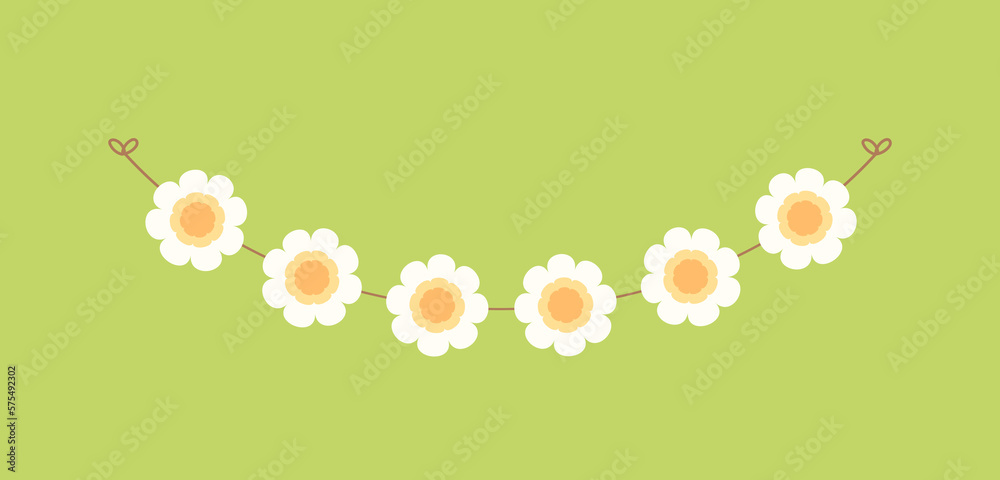 Cute spring floral garland illustration. Flower buntings for springtime designs.