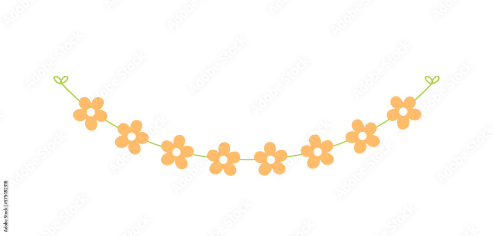 Cute spring floral garland illustration. Flower buntings for springtime designs.