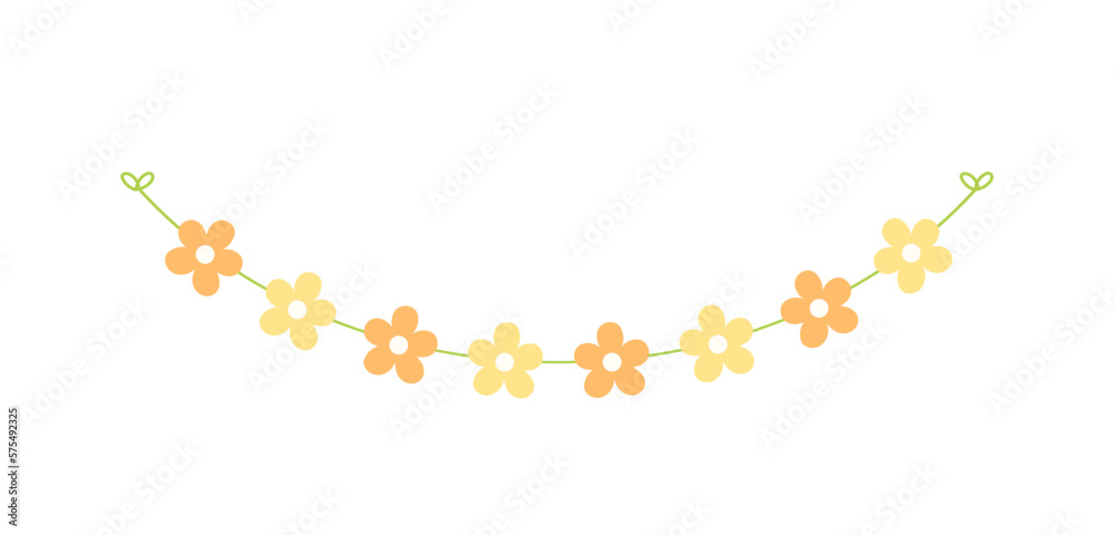 Cute spring floral garland illustration. Flower buntings for springtime designs.
