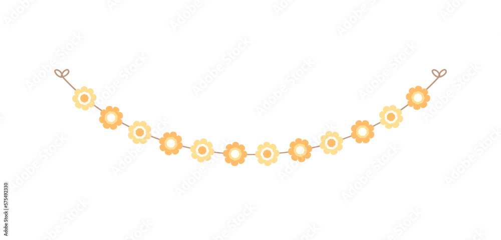 Cute spring floral garland illustration. Flower buntings for springtime designs.