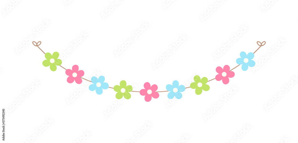 Cute spring floral garland illustration. Flower buntings for springtime designs.