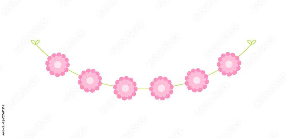 Cute spring floral garland illustration. Flower buntings for springtime designs.
