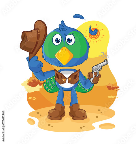 peacock cowboy with gun character vector