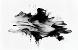 Abstract black ink of stain or splash black watercolor on white background. Generative AI.