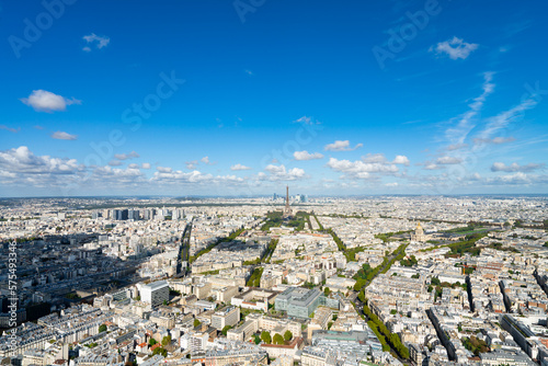 Aerial view of Paris with Eiffel Tower, France