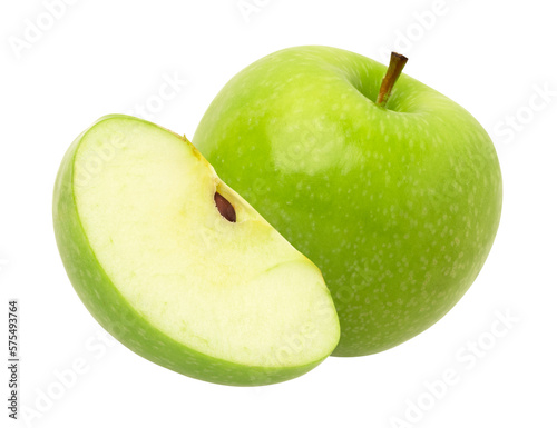 green apple and slice isolated, transparent png, collection, PNG format, cut out