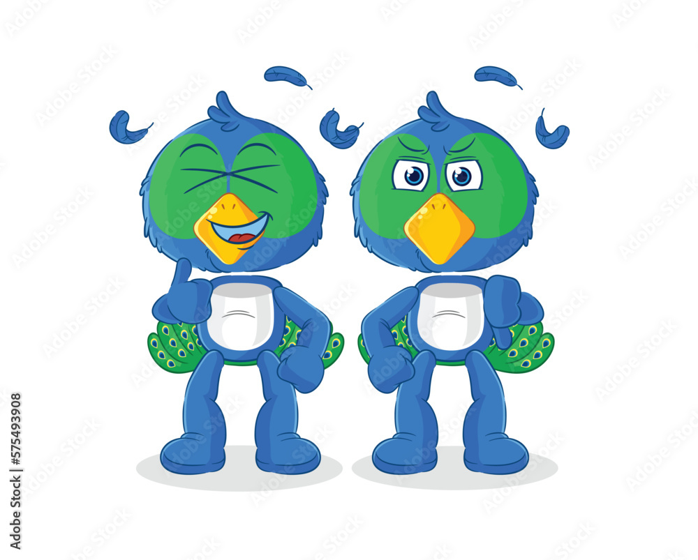 peacock thumbs up and thumbs down. cartoon mascot vector peacock thumbs up and thumbs down. cartoon mascot vector