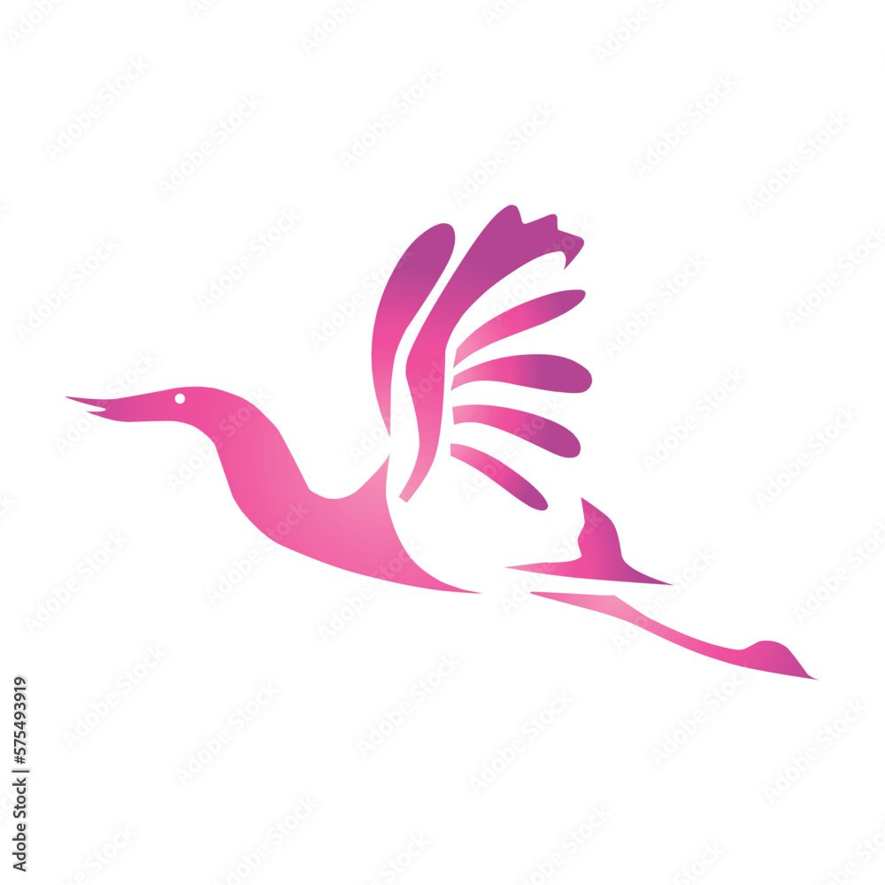 set of flying pink crane bird isolated on white background set of flying pink crane bird isolated on white background