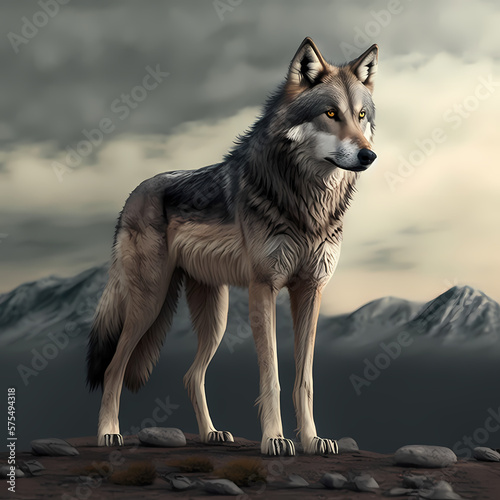 gray wolf in the wild. Generative AI