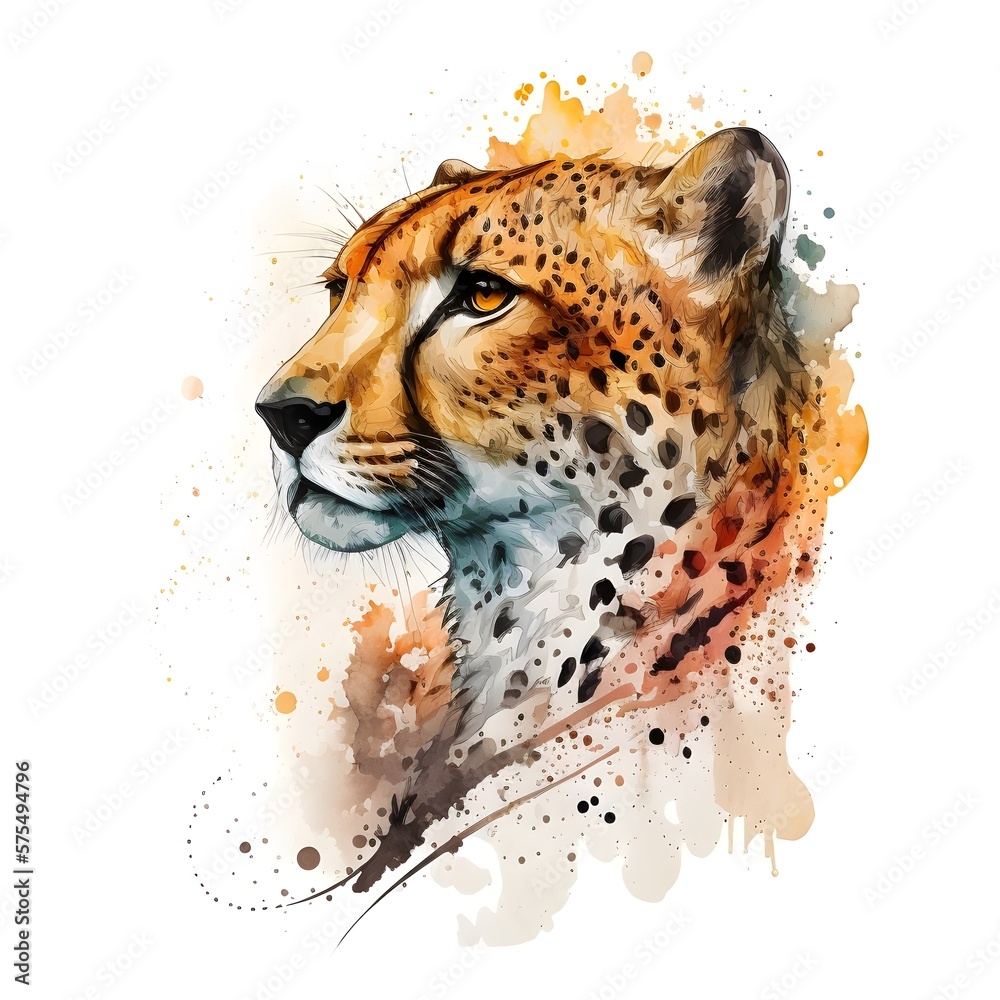 Cheetah logo japanese watercolour style made with Generative AI - obrazy, fototapety, plakaty 