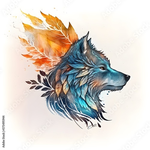 Tableau sur toile Wolf logo japanese watercolour style made with Generative AI