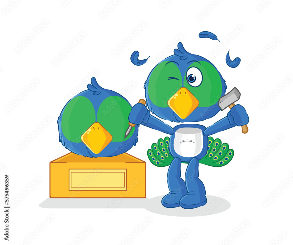 peacock sculptor character. cartoon mascot vector peacock sculptor character. cartoon mascot vector