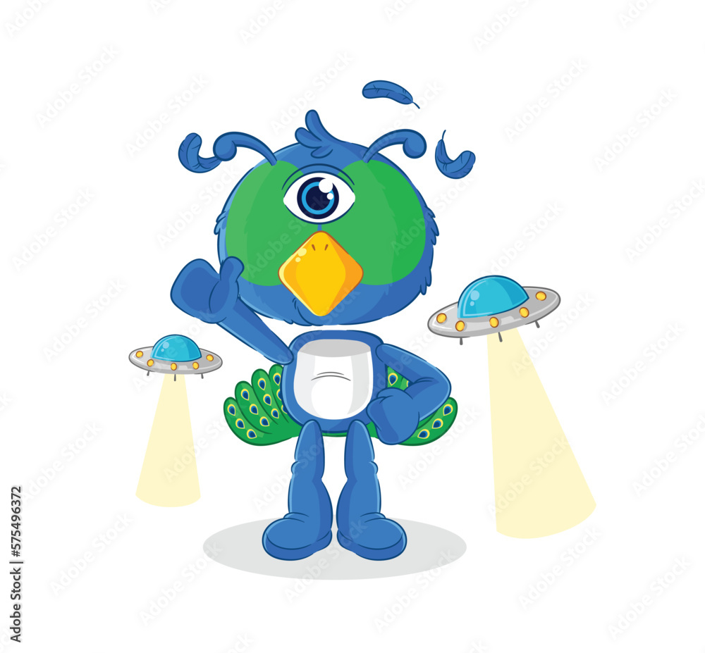 peacock alien cartoon mascot vector peacock alien cartoon mascot vector