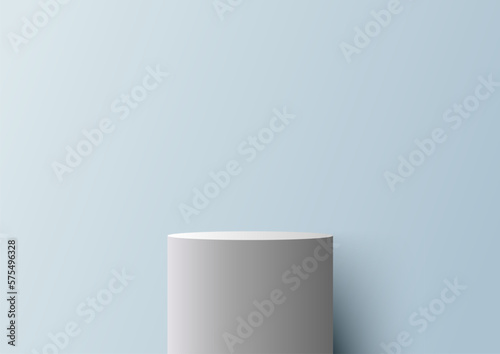 3D white podium stand minimal wall scene on blue background. © Bird.Eye.View