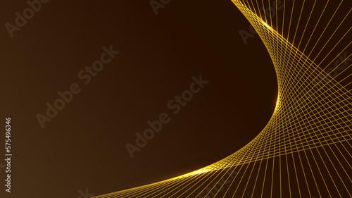 Abstract technology futuristic gold lines elements with glowing light on brown background.