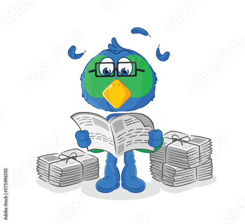 peacock read newspaper cartoon. character vector