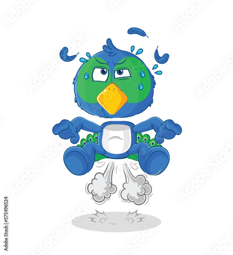 peacock fart jumping illustration. character vector
