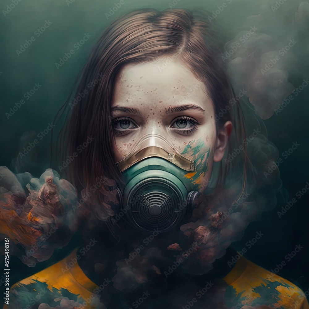 Future girls with a gas mask Stock Illustration | Adobe Stock