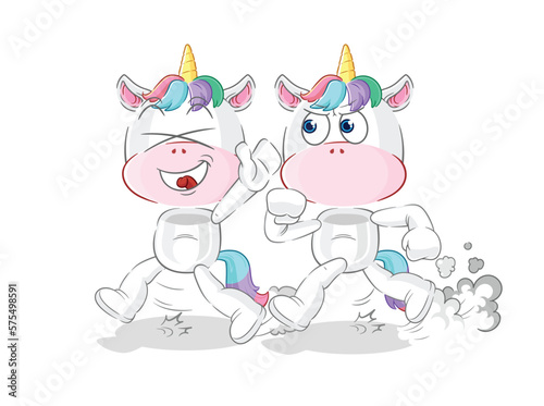 unicorn play chase cartoon. cartoon mascot vector