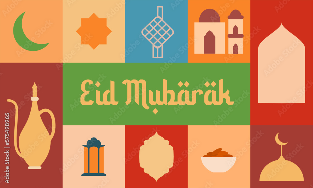eid mubarak wishes design with islamic icon in random colors. eid mubarak wishes design with islamic icon in random colors.