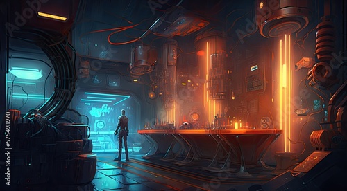 Generative AI - Workshop 060: A digital painting of a futuristic workshop