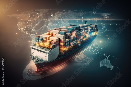 transport ship delivering freight, international freight and delivery, global delivery, global business and connections, generative ai, generative, ai